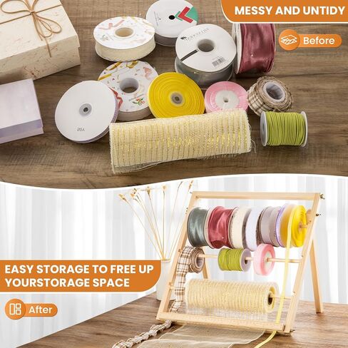 Ribbon Storage Rack Wooden Ribbon Holder Organizer Rack for Sewing Craft Mesh Crochet Thread Tulle Roll Washi Tape Craft Gift Florist Wrapping in Kuwait