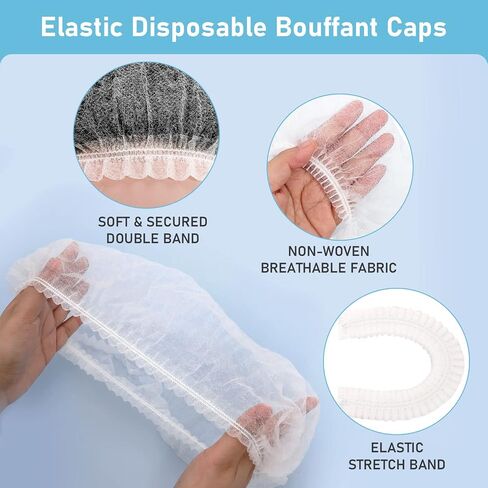 100 Pcs Disposable Hair Net,21 Inch Hair Nets Food Service,Elastic Non-Woven Disposable Bouffant Caps Head Cover Nets (White) in Saudi Arabia