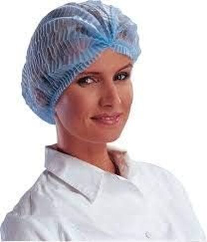 قبعة للاستعمال مرة واحدة، قبعة شبكية للشعر، 100 قطعة، قبعات مرنة مقاس موحد، للتجميل والمطبخ والطبخ والمستشفى - 18 بوصة أزرق in Kuwait