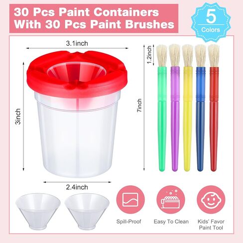 30 مجموعة من أكواب الطلاء للأطفال مع أغطية للأطفال وأكواب الطلاء المنسكبة وفرش الطلاء الملونة للأطفال وحاويات الطلاء لطلاء الأطفال الصغار ومستلزمات الرسم للأطفال الصغار in Kuwait