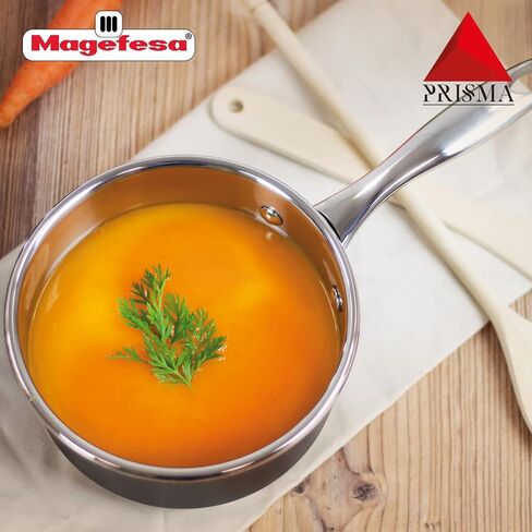 MAGEFESA Prisma - مقلاة عميقة مقاس 11 بوصة مع غطاء، مصنوعة من الفولاذ المقاوم للصدأ 18/10، لجميع أنواع المطابخ، سهلة التنظيف، آمنة للاستخدام في غسالة الأطباق والفرن حتى 392 درجة مئوية in Saudi Arabia