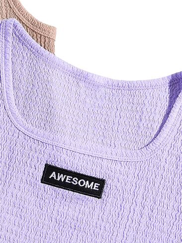 SweatyRocks Girl's 2 Piece Letter Patched Square Neck Tank Tops Asymmetrical Hem Sleeveless Cami Tops in Saudi Arabia