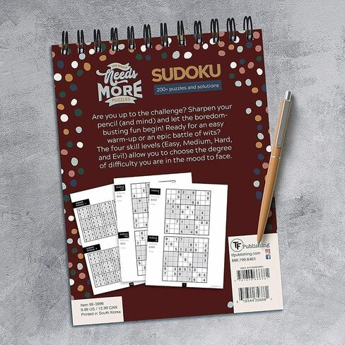 TF PUBLISHING - The World Needs More Sudoku Puzzle Book - Spiral Puzzle and Activity Pad - Over 200 Puzzles and Solutions - Stimulating Brain Booster - Four Difficulty Skill Levels - 6" x 8" in Saudi Arabia