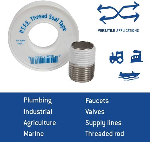 Gasoila - شريط ختم خيط منخفض الكثافة من PTFE العذراء 1901C، طول 260 بوصة، عرض 1/2 بوصة in Kuwait