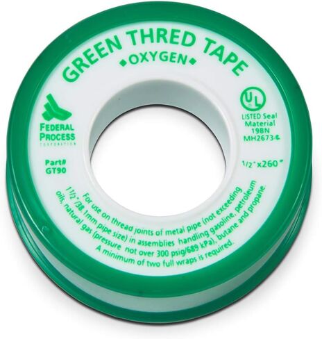 شريط خيط عالي الكثافة من Gasoila Green PTFE للأكسجين، -450 إلى 550 درجة فهرنهايت، درجة حرارة الأداء، 3.7 مل، طول 260 بوصة، عرض 1/2 بوصة، 3 عبوات (GT90-3) in Kuwait