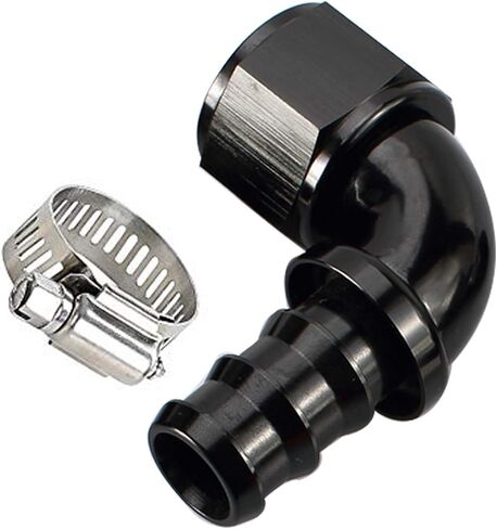 90 Degree -6 AN Swivel Female to barb 3/8'' Push on Lock Hose End Full Flow Fitting Aluminum Black in Saudi Arabia