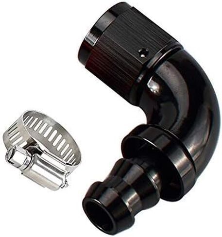 90 Degree -6 AN Swivel Female to barb 3/8'' Push on Lock Hose End Full Flow Fitting Aluminum Black in Saudi Arabia