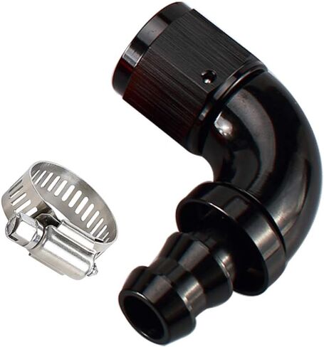 90 Degree -6 AN Swivel Female to barb 3/8'' Push on Lock Hose End Full Flow Fitting Aluminum Black in Saudi Arabia
