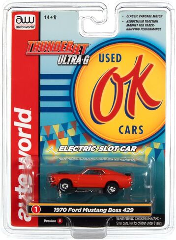 Auto World Thunderjet OK Used Cars 1970 Ford Mustang Boss 429 (برتقالي) HO Scale Slot Car in Kuwait