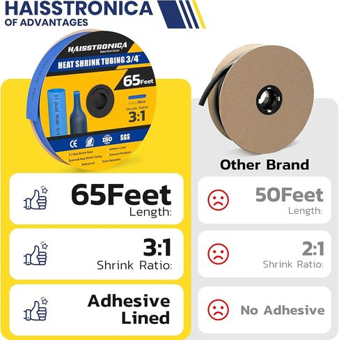 haisstronica 3: 1 أنبوب انكماش حراري، أنبوب انكماش حراري مبطن بمادة لاصقة من الدرجة البحرية للمنزل والسيارات والصناعية (أسود) 65FT 3/16 بوصة in Saudi Arabia
