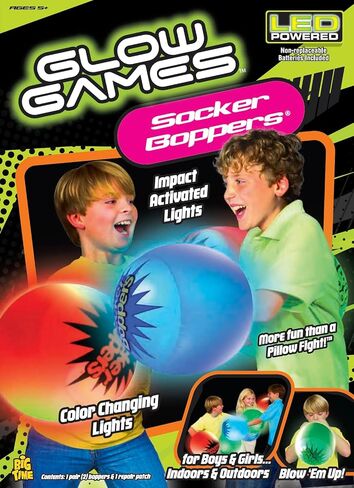 ألعاب Socker Boppers المضيئة LED - زوج واحد من المصابيح المتوهجة - ضوء منشط للصدمات، الأضواء متغيرة اللون، صندوق وبوب، فينيل متين، منفذ نشط يساعد في خفة الحركة والتوازن والتنسيق in Kuwait
