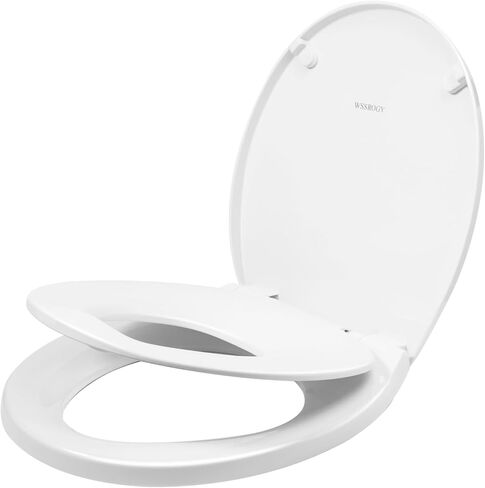 مقعد مرحاض دائري مع مقعد تدريب مدمج على استخدام المرحاض، ومفصلات بطيئة الإغلاق × 3، يمكن تحريره بسرعة وسهل التنظيف، مقعد أطفال قابل للإزالة للتدريب على استخدام المرحاض، أبيض in Kuwait