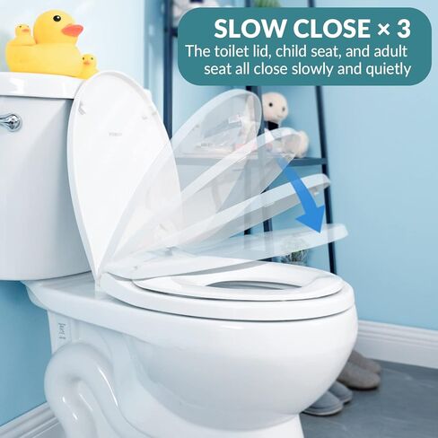 مقعد مرحاض دائري مع مقعد تدريب مدمج على استخدام المرحاض، ومفصلات بطيئة الإغلاق × 3، يمكن تحريره بسرعة وسهل التنظيف، مقعد أطفال قابل للإزالة للتدريب على استخدام المرحاض، أبيض in Kuwait