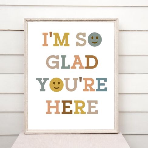 ديكور الفصل الدراسي Wowsweet-Boho، أنا سعيد جدًا لأنك هنا، ديكور الفصل الدراسي، كن لطيفًا، وجه سعيد، فن جداري تحفيزي، ديكور غرفة اللعب، فن الطفل، هدية المعلم، فن حائط ملهم (8X10 بوصة) in Kuwait