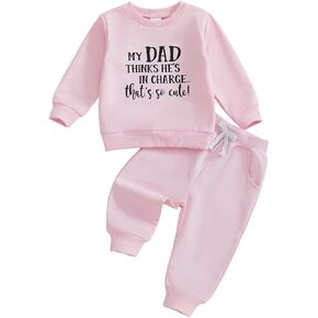 wdehow Toddler Baby Girls 2pcs Outfit Letters Print Long Sleeve Sweatshirt Tops Solid Color Pants Fall Winter Clothes in Kuwait