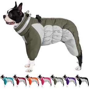 AOFITEE Fullbody Dog Coat - Warm Fleece Jacket with Built-In Harness, Reflective Turtleneck Snow Jacket, Puffer Coat for Small to Large Dogs in Kuwait