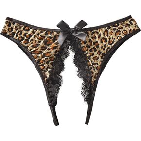 SHENHE Women's Lace Trim Crotchless Panty Thong Leopard Print Low Rise Open Crotch Underwear in Saudi Arabia