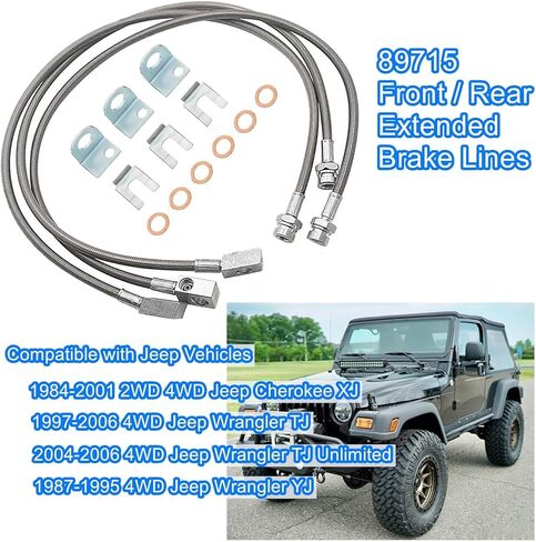 89715 خطوط الفرامل الموسعة الأمامية/الخلفية لجيب Wrangler TJ YJ 1987-2006 ， لـ Cherokee XJ 1984-2001 ، خط الفرامل غير القابل للصدأ 4-6 " in Saudi Arabia