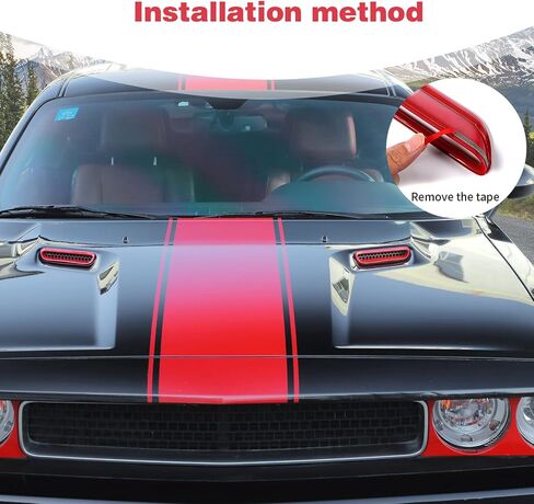 for Challenger Hood Scoop Vent Cover Trim Bezel Red Compatible with Dodge Challenger 2009 2010 2011 2012 2013 2014 Red Exterior Accessories 2pcs in Saudi Arabia
