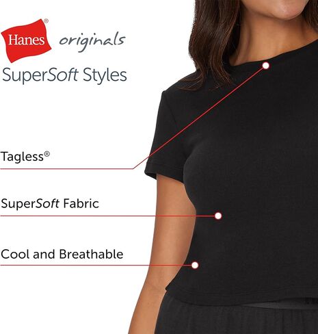Hanes Womens Originals Baby Doll Tee, 2-Pack, Comfywear Supersoft Rib T-Shirt, Loungewear Pack in Saudi Arabia