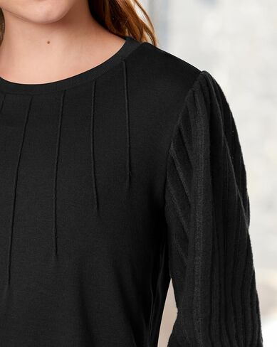 Girls Puff Long Sleeve Shirts Ribbed Knit Fall Blouse Pleated Solid Casual Tunic Top 6-14 Years in Saudi Arabia