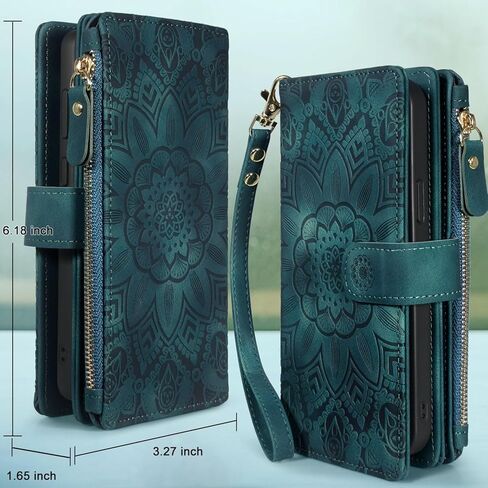 Harryshell Compatible with iPhone 14 6.1 inch 5G 2022 Wallet Case Detachable Magnetic Cover Zipper Cash Pocket Multi Card Slots Holder Wrist Strap Lanyard (Floral Black) in Kuwait