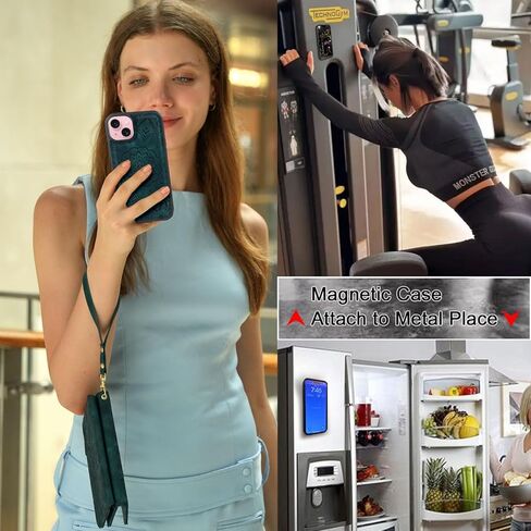 Harryshell Compatible with iPhone 14 6.1 inch 5G 2022 Wallet Case Detachable Magnetic Cover Zipper Cash Pocket Multi Card Slots Holder Wrist Strap Lanyard (Floral Black) in Kuwait