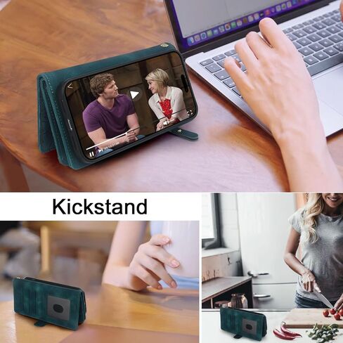 Harryshell Compatible with iPhone 14 6.1 inch 5G 2022 Wallet Case Detachable Magnetic Cover Zipper Cash Pocket Multi Card Slots Holder Wrist Strap Lanyard (Floral Black) in Kuwait