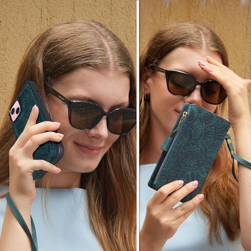 Harryshell Compatible with iPhone 14 6.1 inch 5G 2022 Wallet Case Detachable Magnetic Cover Zipper Cash Pocket Multi Card Slots Holder Wrist Strap Lanyard (Floral Black) in Kuwait