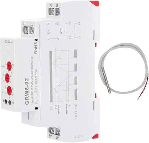 Dioche Temperature Control Relay with LED Indicator for DIN Rail Installation, ACDC 24V-240V, Adjustable Temperature Range -15°C to +45°C in Saudi Arabia