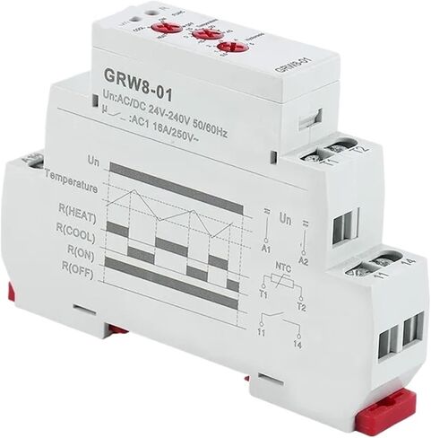 1PCS GRW8-01/02 DIN RAIL TEMPART RELAY 16A AC/DC24-240V مع تسخين وتبريد مستشعر NTC المقاوم للماء (مستشعر GRW8-02-2 م) in Kuwait