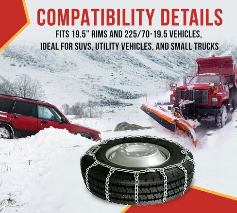 Mytee Products Cam Round Twisted Link Snow Tire Chains Compatible w/ 19.5" Rim Diameter & 8" Wide Car Pickup Low-duty Trucks SUV Tires, Strong Tire Traction Chain - Set of 2 in Saudi Arabia