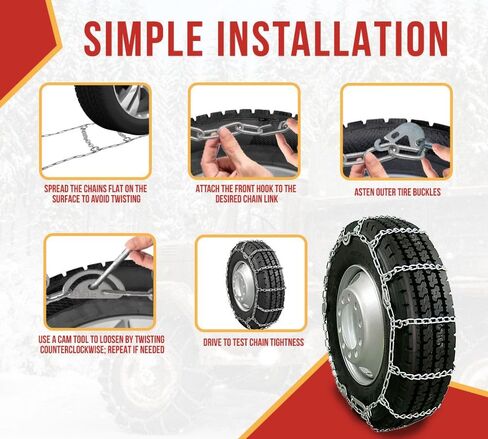 Mytee Products Cam Round Twisted Link Snow Tire Chains Compatible w/ 19.5" Rim Diameter & 8" Wide Car Pickup Low-duty Trucks SUV Tires, Strong Tire Traction Chain - Set of 2 in Saudi Arabia
