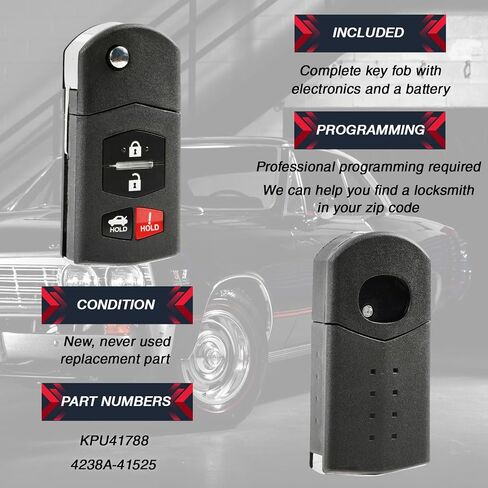 Flip Key Fob Remote fits 2005 2006 2007 2008 Mazda 6 Sedan & Mazda RX-8 (KPU41788) 2-Pack in Saudi Arabia