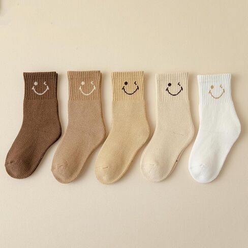 Girls Boys Smiley Face Cotton Crew Socks Toddler Terry Thickened Warm Funny Ankle Socks for Kids 5 Pairs in Saudi Arabia