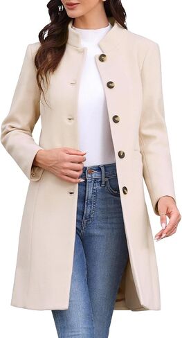 Allegra K Winter Coat for Women Stand Collar Single Breasted Pea Coat Mid-Long Outwear with Pocket in Saudi Arabia