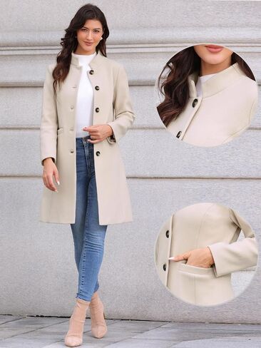 Allegra K Winter Coat for Women Stand Collar Single Breasted Pea Coat Mid-Long Outwear with Pocket in Saudi Arabia