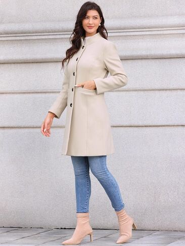 Allegra K Winter Coat for Women Stand Collar Single Breasted Pea Coat Mid-Long Outwear with Pocket in Saudi Arabia