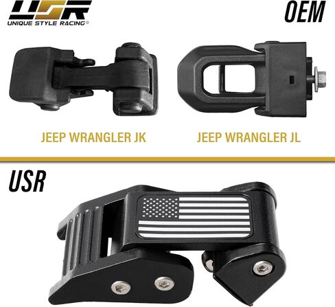 USR 07-25 JK and JL HOOD LATCHES Metal Constructed Lock Catch – HeavyDuty Hoodlatch Set (2pc) Compatible with 2007-2025 Jeep Wrangler Rubicon Sahara Sport Willys (USA FLAG EDITION w/INSTALL HARDWARE) in Saudi Arabia