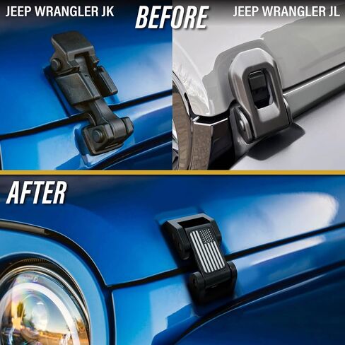 USR 07-25 JK and JL HOOD LATCHES Metal Constructed Lock Catch – HeavyDuty Hoodlatch Set (2pc) Compatible with 2007-2025 Jeep Wrangler Rubicon Sahara Sport Willys (USA FLAG EDITION w/INSTALL HARDWARE) in Saudi Arabia