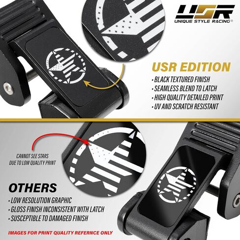 USR 07-25 JK and JL HOOD LATCHES Metal Constructed Lock Catch – HeavyDuty Hoodlatch Set (2pc) Compatible with 2007-2025 Jeep Wrangler Rubicon Sahara Sport Willys (USA FLAG EDITION w/INSTALL HARDWARE) in Saudi Arabia