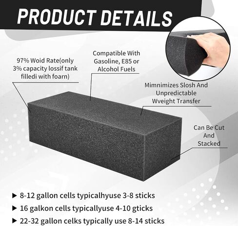 Frienda 6 Pack Fuel Cell Safety Foam Block Black 14 × 4 × 6 بوصات ، إدراج Foam Foam FOAM التثبيت السهل لمنع الوقود من الغاز ، و E85 ، ووقود الميثان in Kuwait