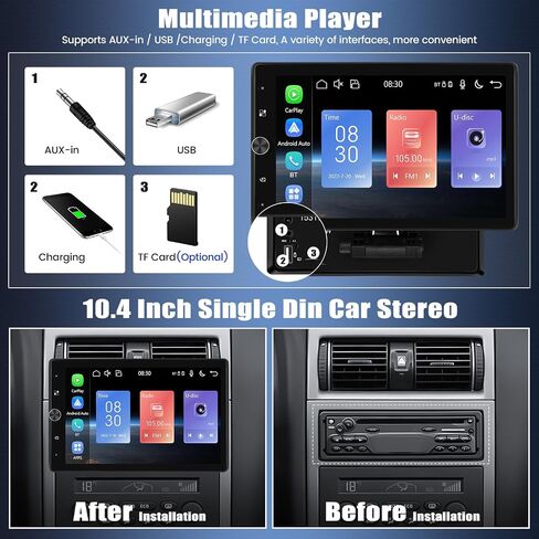 Single Din Car Stereo with Apple Carplay Android Auto, 9 Inch Touch Screen Car Radio with Mirror Link Universal Car Multimedia Player with Bluetooth FM/AM Radio EQ Setting+ Backup Camera in Saudi Arabia