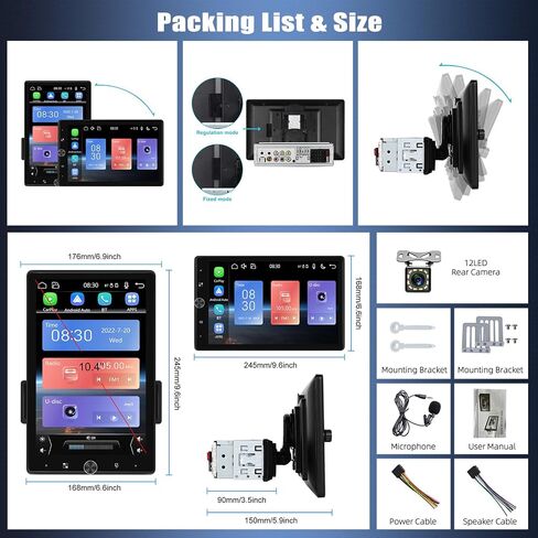 Single Din Car Stereo with Apple Carplay Android Auto, 9 Inch Touch Screen Car Radio with Mirror Link Universal Car Multimedia Player with Bluetooth FM/AM Radio EQ Setting+ Backup Camera in Saudi Arabia