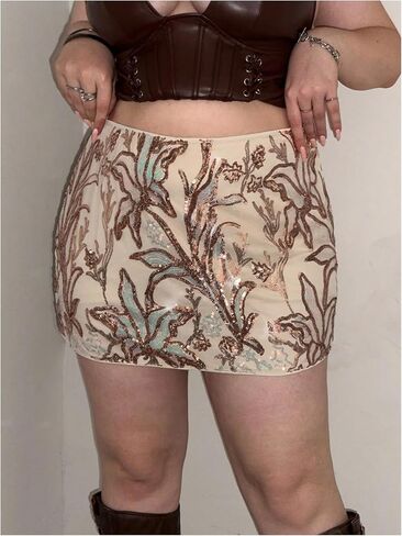 MakeMeChic Women's Floral Sequin Mini Skirt Bodycon Glitter Summer Y2K Party Short Skirts in Saudi Arabia