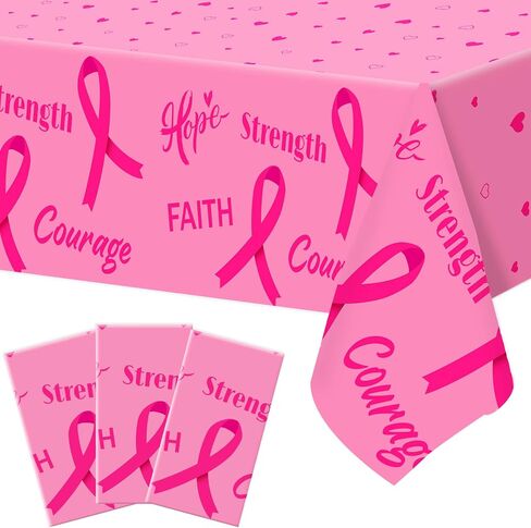 3 Pieces Breast Cancer Awareness Tablecloth, 54 x 108 in Pink Ribbon Plastic Table Cover, Breast Cancer Awareness Accessories Gifts for Cancer Survivor Women Charity Public Dining Kitchen(Black) in Saudi Arabia