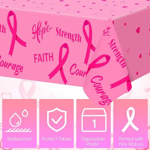 3 Pieces Breast Cancer Awareness Tablecloth, 54 x 108 in Pink Ribbon Plastic Table Cover, Breast Cancer Awareness Accessories Gifts for Cancer Survivor Women Charity Public Dining Kitchen(Black) in Saudi Arabia