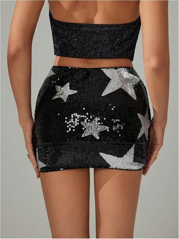 Floerns Women's Sparkly Sequin Skirt Y2k Going Out Rave Club Star Glitter Skirt in Saudi Arabia