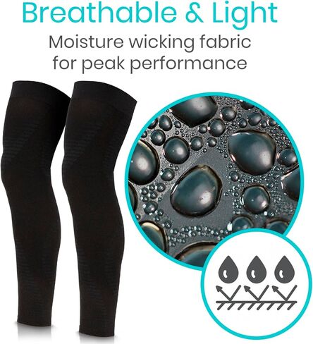 Vive Full Leg Compression Sleeves for Men & Women (Pair) - Knee, Calf, & Thigh Support Brace Wrap for Basketball, Football, Wrestling - Footless Long Running Accessories for Shin Splints (Large) in Kuwait