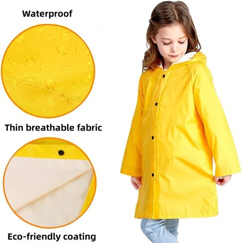 Yellow Kids Rain Coats, Lightweight Long Hooded Rain Jacket for for Girls Boys, Waterproof Yellow Raincoat Rain Gear in Saudi Arabia